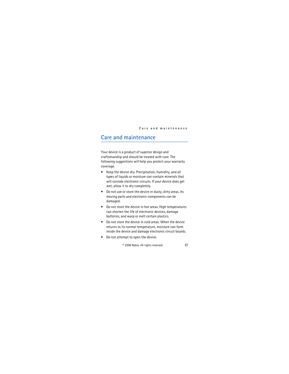Care and maintenance | Nokia BH-903 User Manual | Page 37 / 38