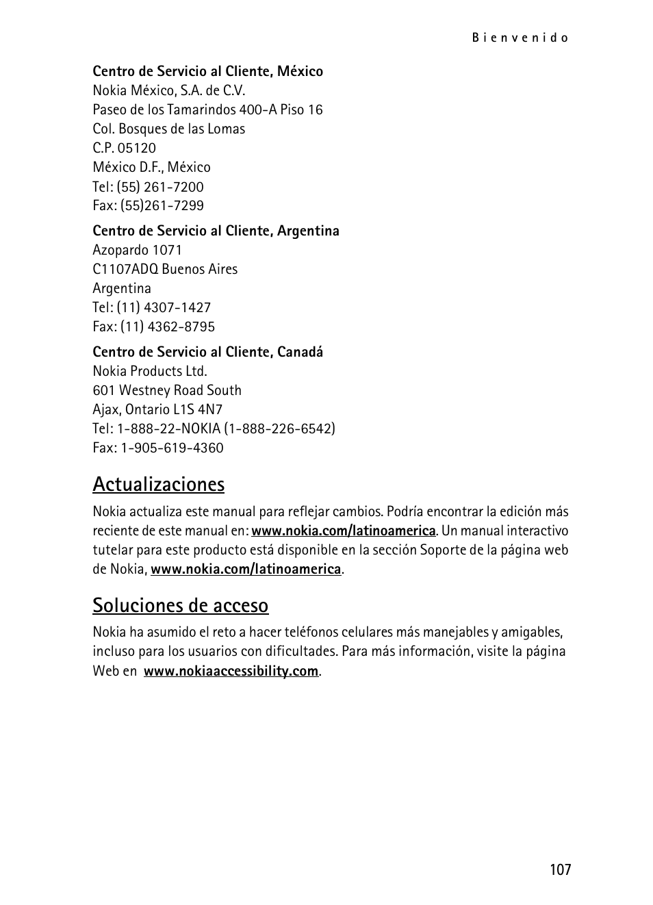 Actualizaciones, Soluciones de acceso | Nokia 2116i User Manual | Page 108 / 201