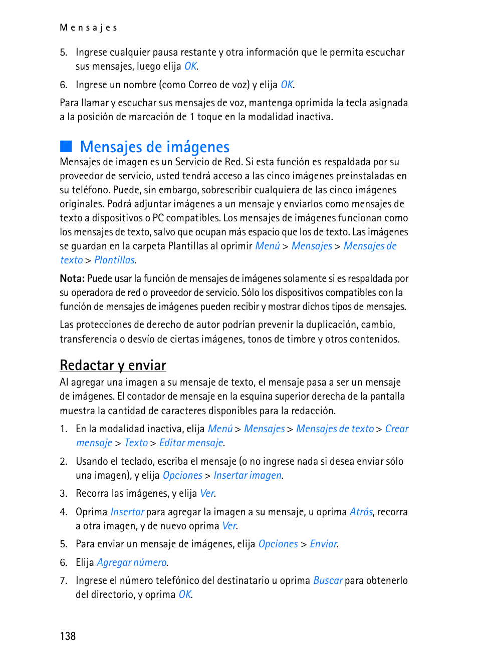 Mensajes de imágenes, Redactar y enviar | Nokia 2116i User Manual | Page 139 / 201