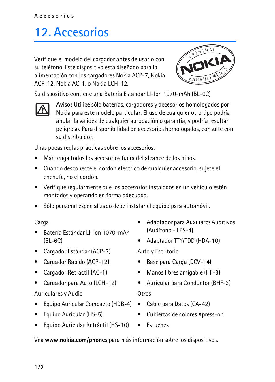 Accesorios | Nokia 2116i User Manual | Page 173 / 201