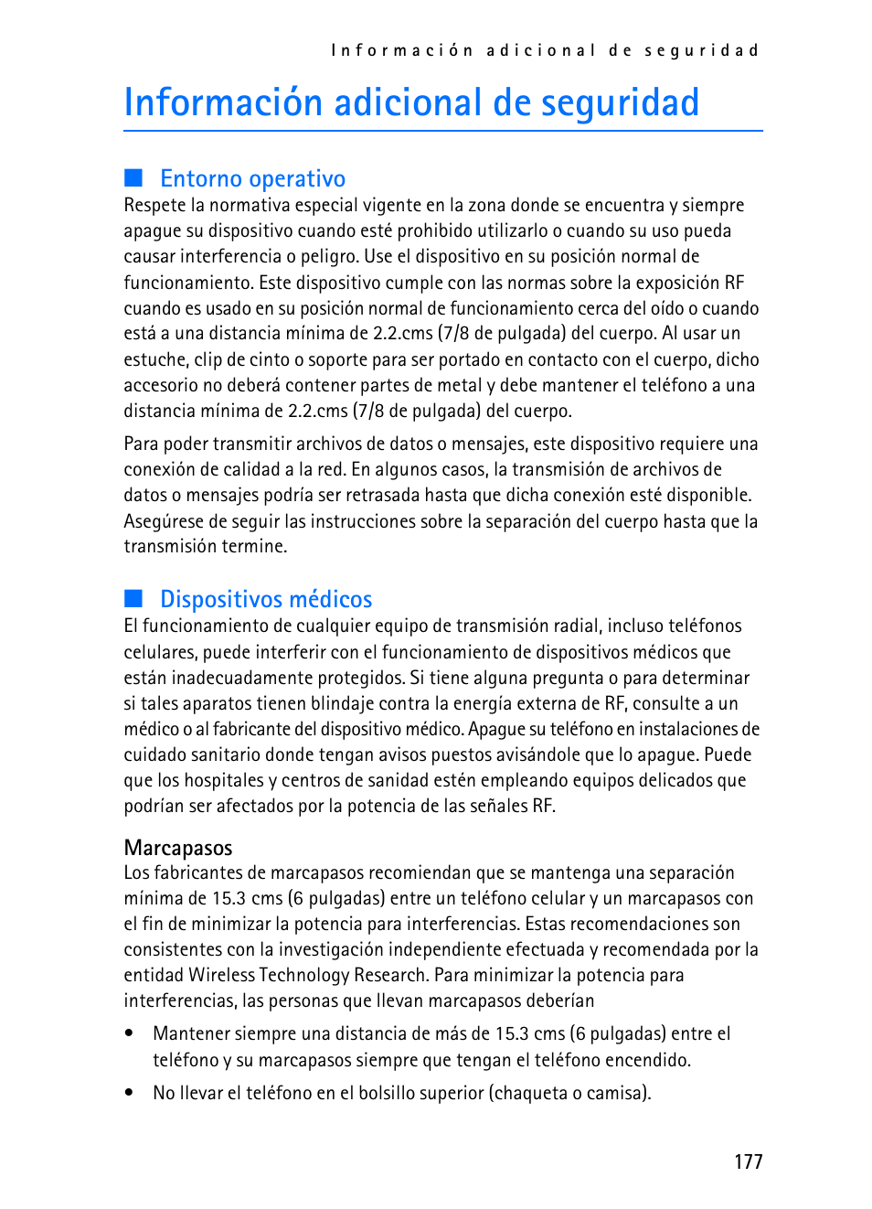Información adicional de seguridad | Nokia 2116i User Manual | Page 178 / 201