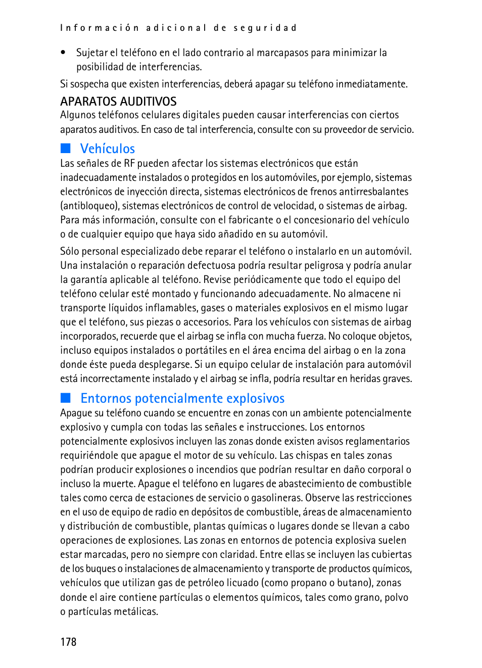 Vehículos, Entornos potencialmente explosivos | Nokia 2116i User Manual | Page 179 / 201