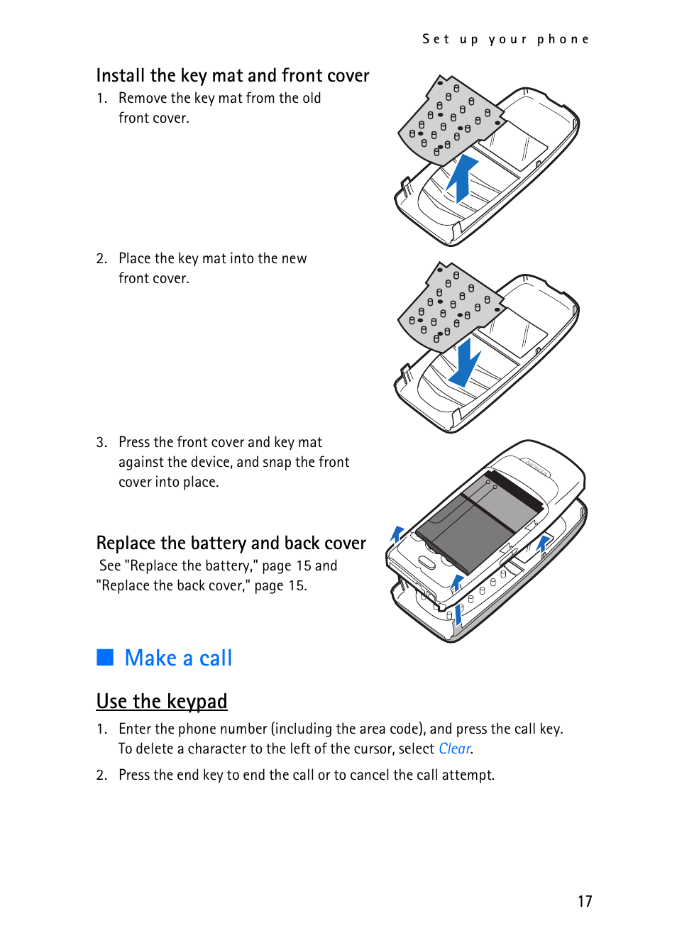 Make a call, Use the keypad | Nokia 2116i User Manual | Page 18 / 201