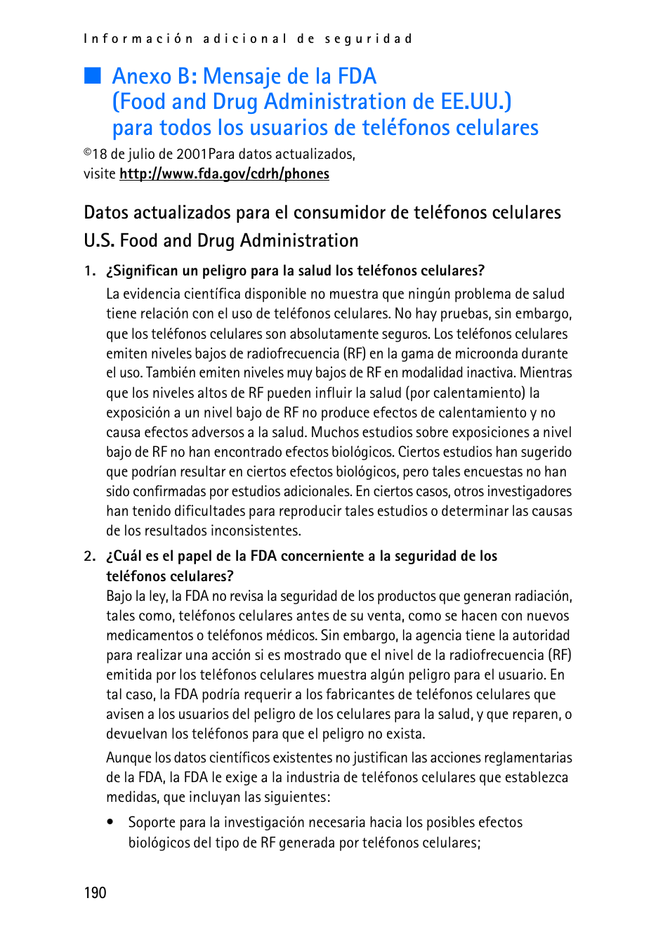 Anexo b | Nokia 2116i User Manual | Page 191 / 201