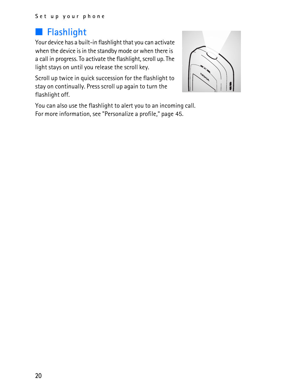 Flashlight | Nokia 2116i User Manual | Page 21 / 201