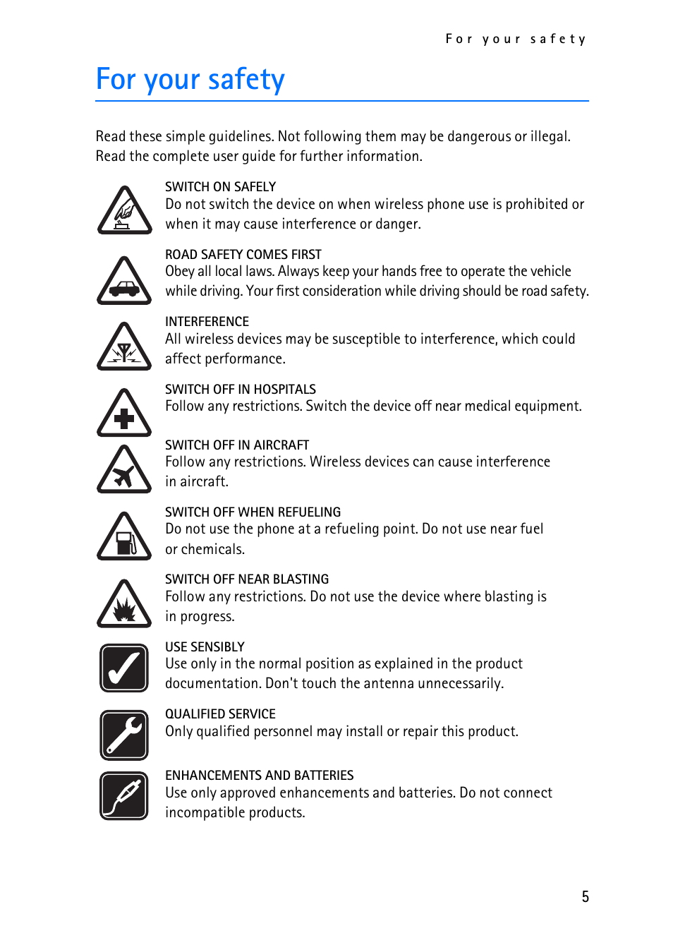For your safety | Nokia 2116i User Manual | Page 6 / 201