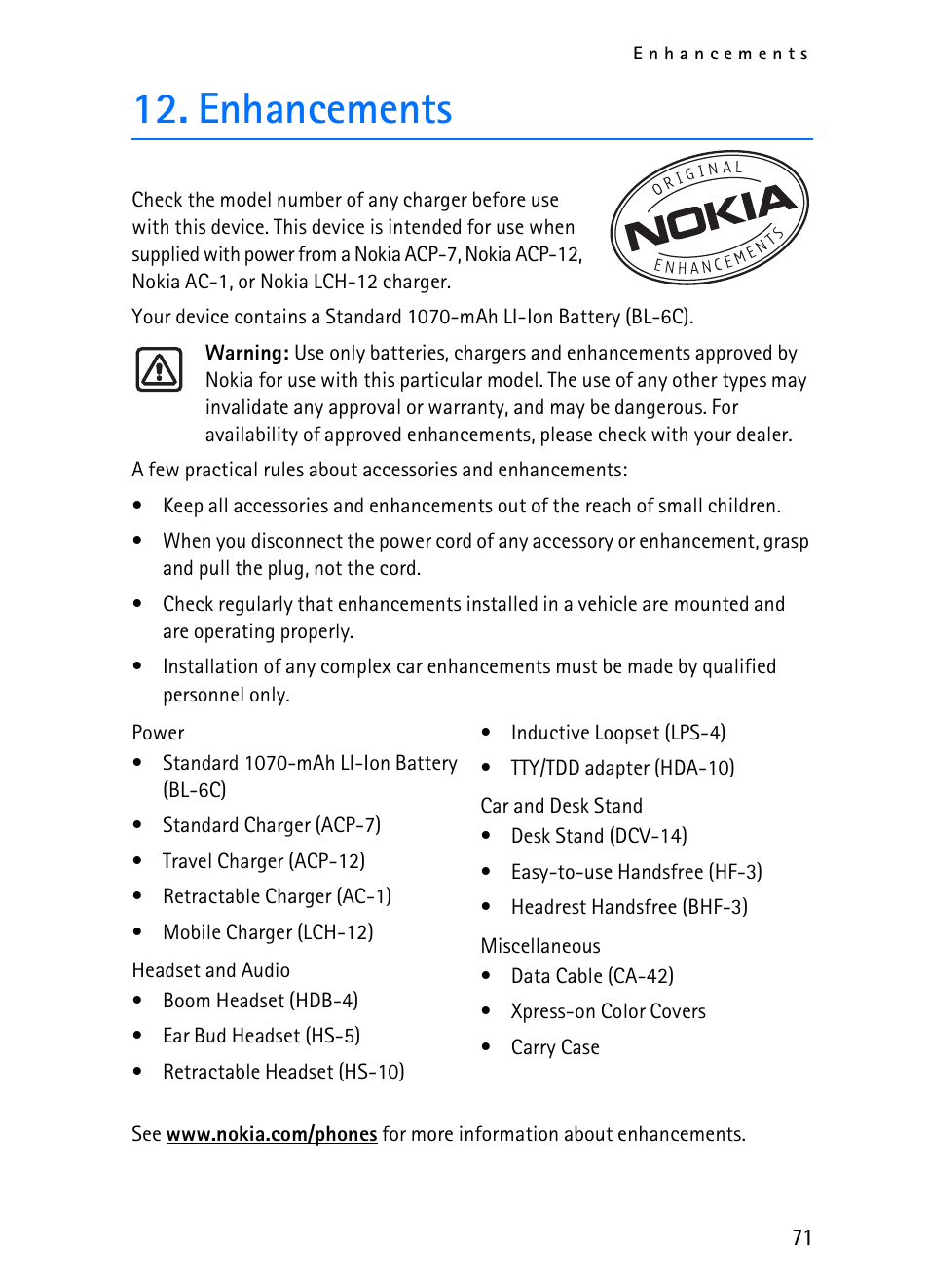 Enhancements | Nokia 2116i User Manual | Page 72 / 201
