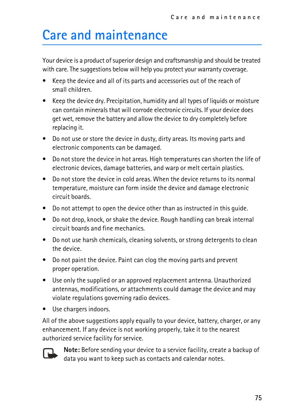 Care and maintenance | Nokia 2116i User Manual | Page 76 / 201