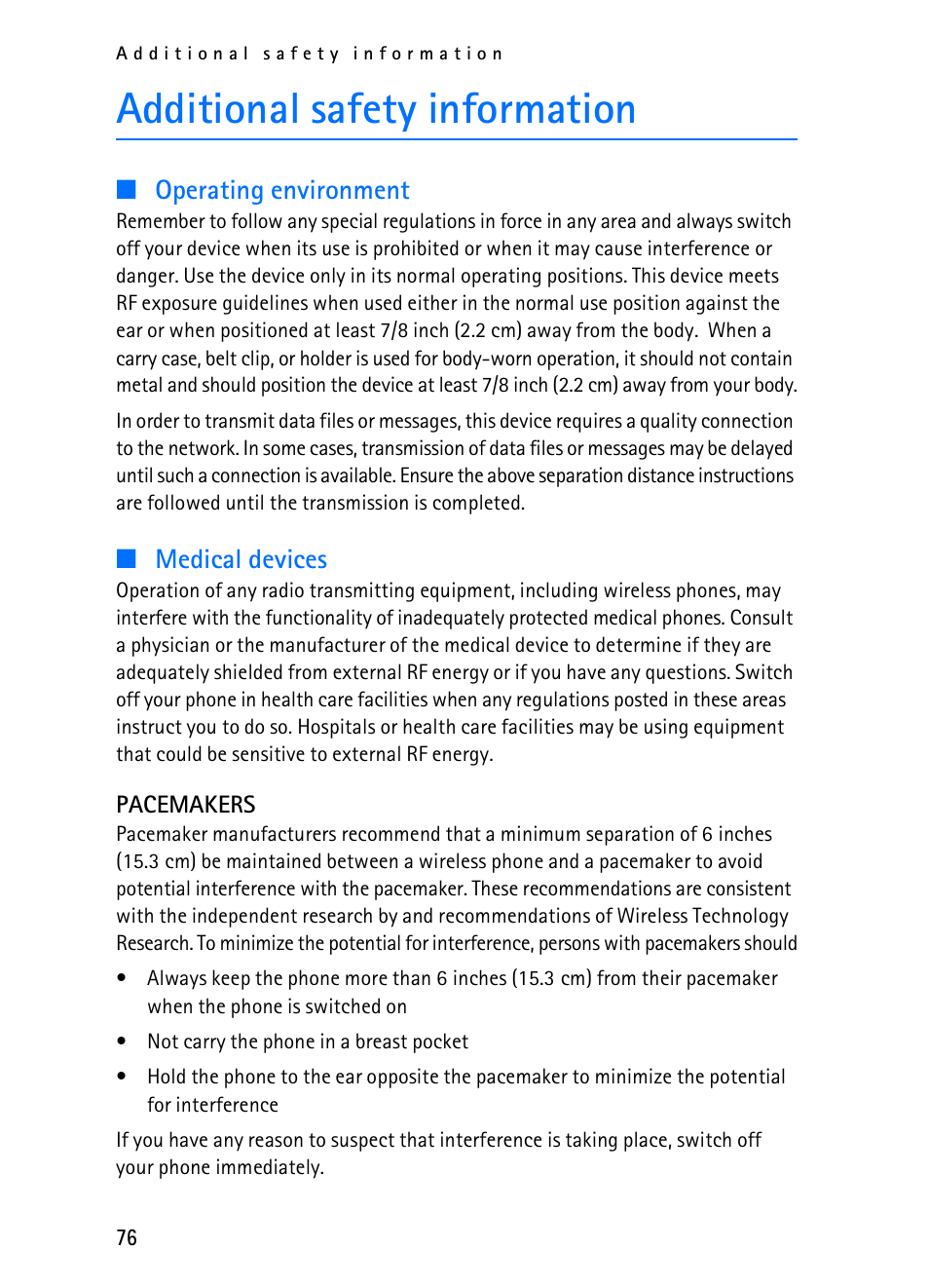 Additional safety information | Nokia 2116i User Manual | Page 77 / 201