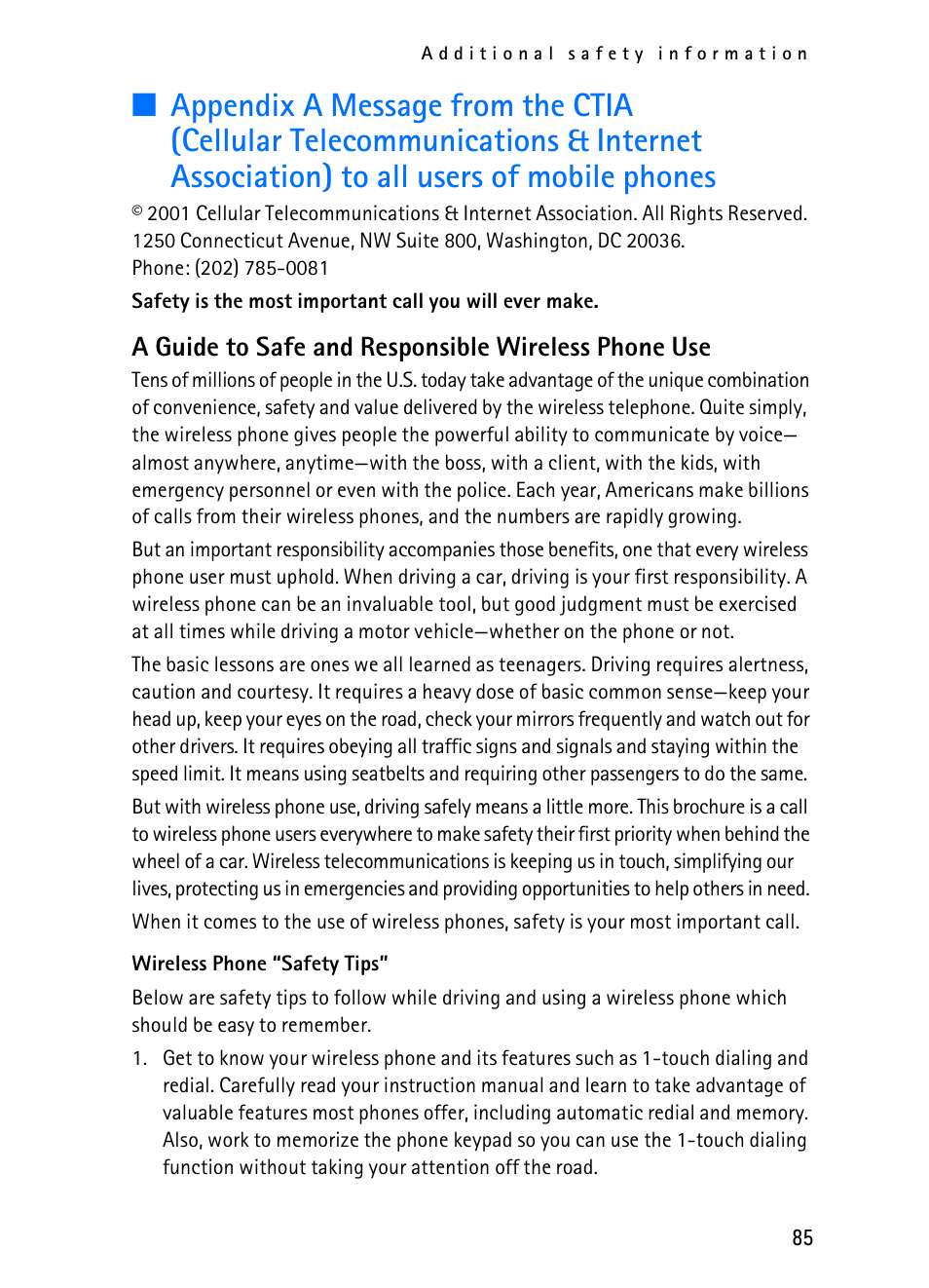 Appendix a | Nokia 2116i User Manual | Page 86 / 201