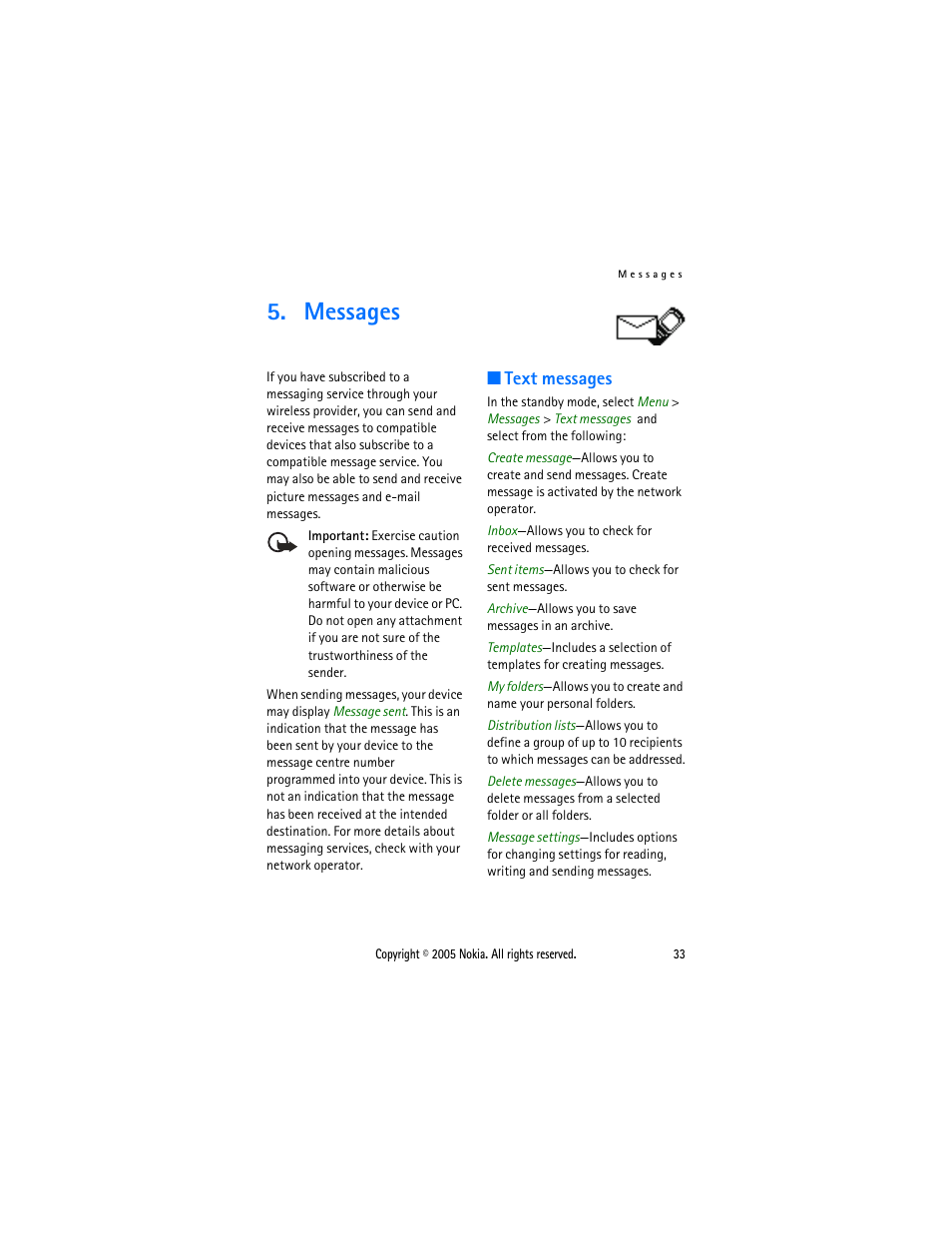 Messages, Text messages | Nokia 2116 User Manual | Page 33 / 87