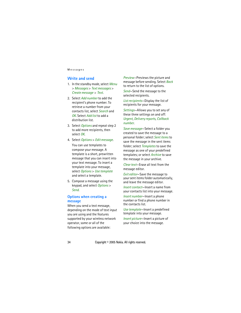 Write and send | Nokia 2116 User Manual | Page 34 / 87
