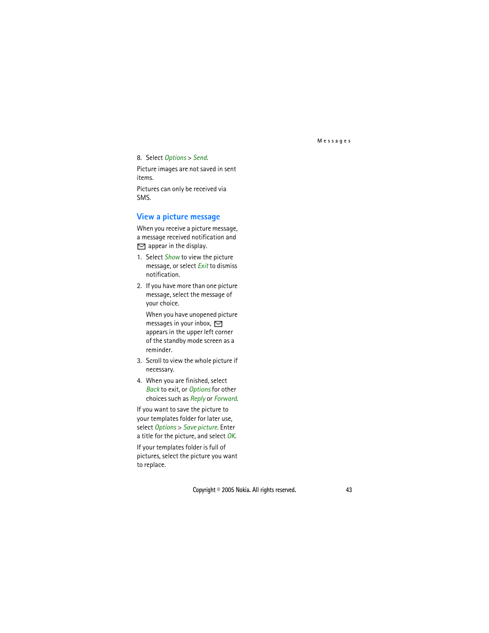 View a picture message | Nokia 2116 User Manual | Page 43 / 87