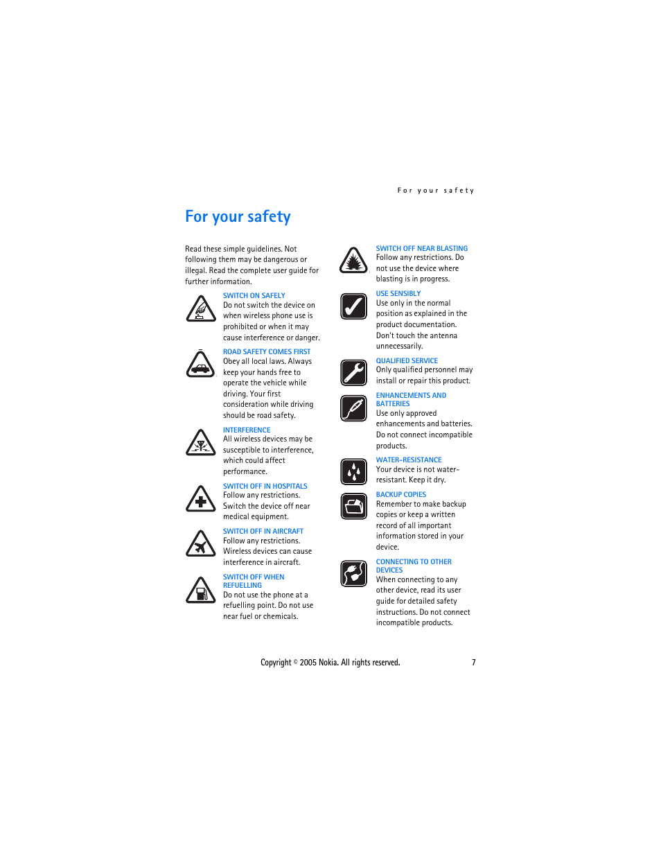 For your safety | Nokia 2116 User Manual | Page 7 / 87