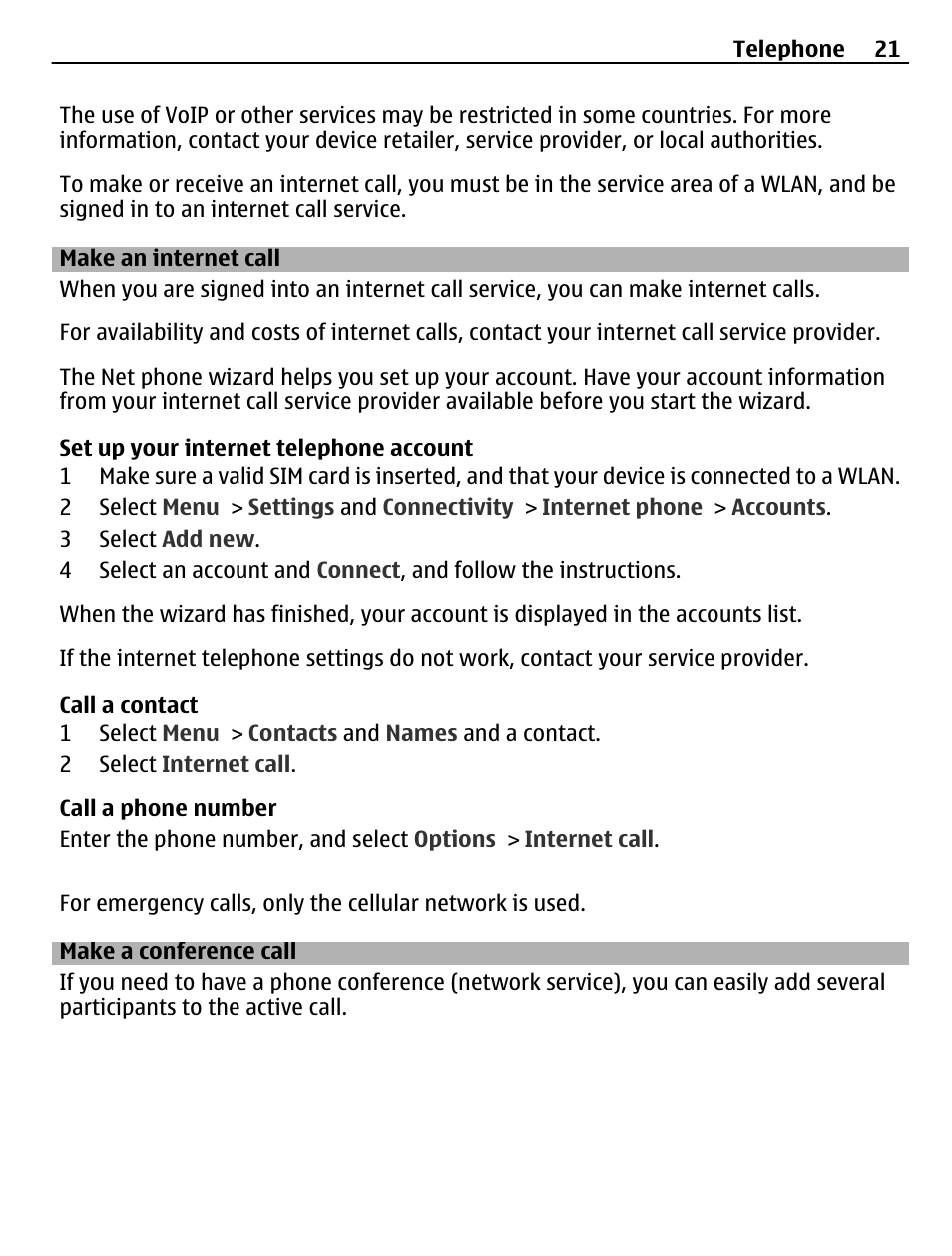 Make an internet call, Make a conference call | Nokia X3-02 User Manual | Page 21 / 63