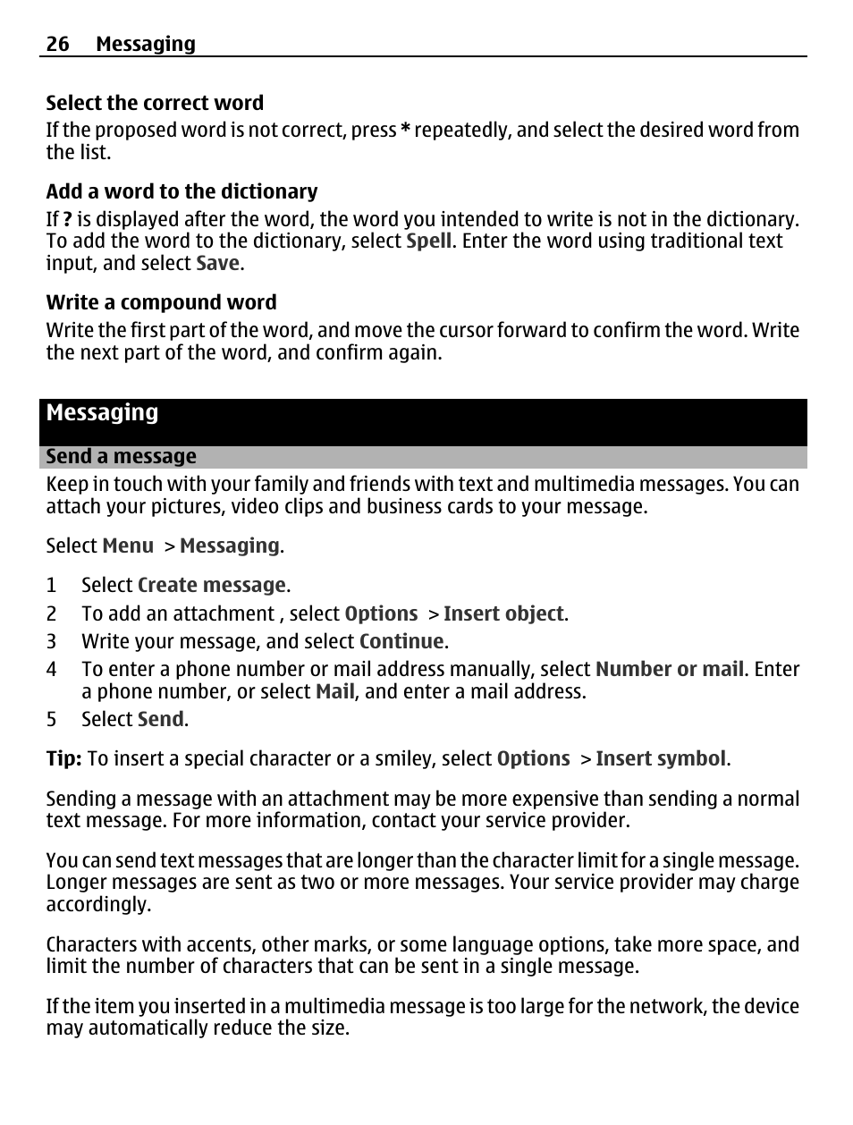 Messaging, Send a message | Nokia X3-02 User Manual | Page 26 / 63