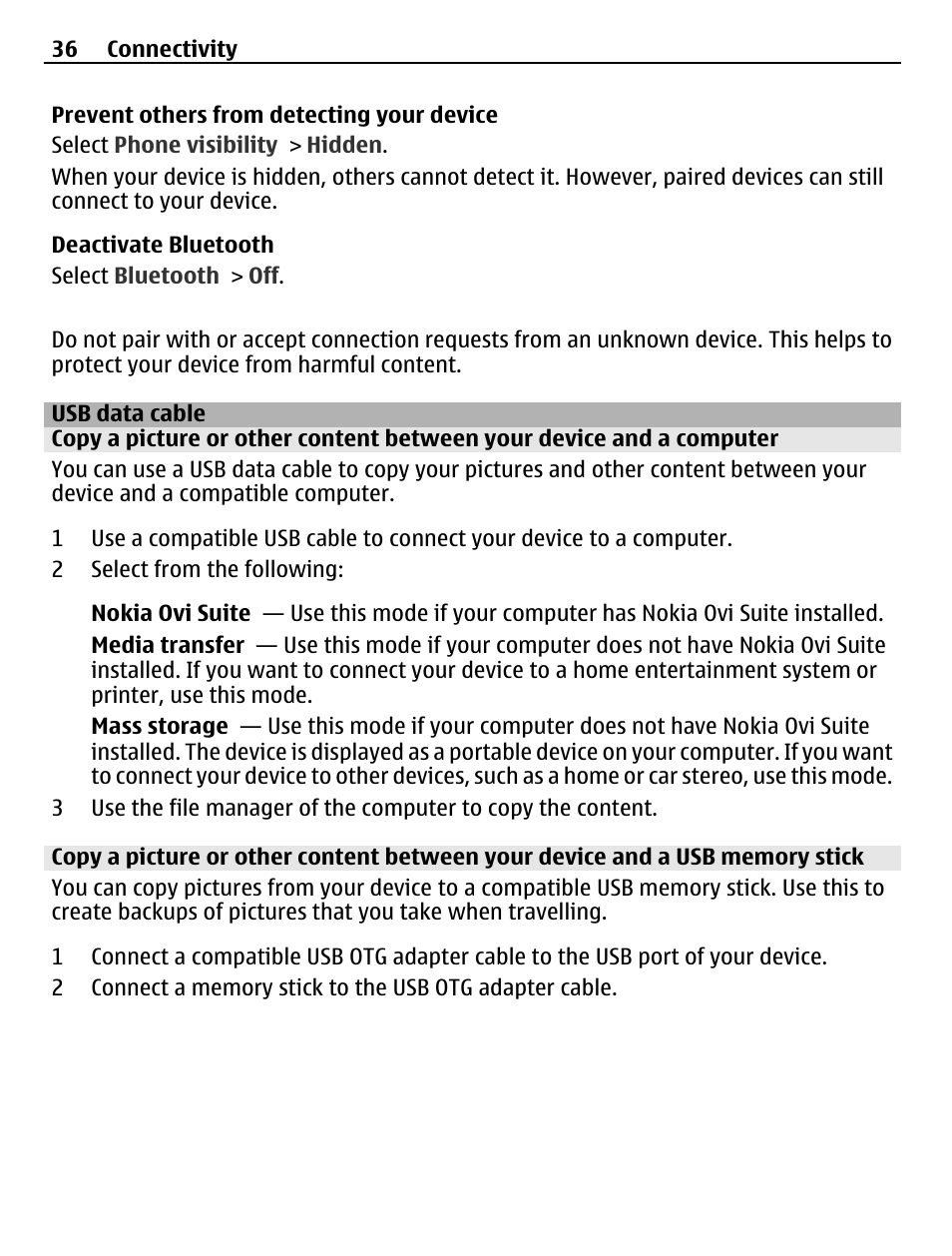 Usb data cable | Nokia X3-02 User Manual | Page 36 / 63