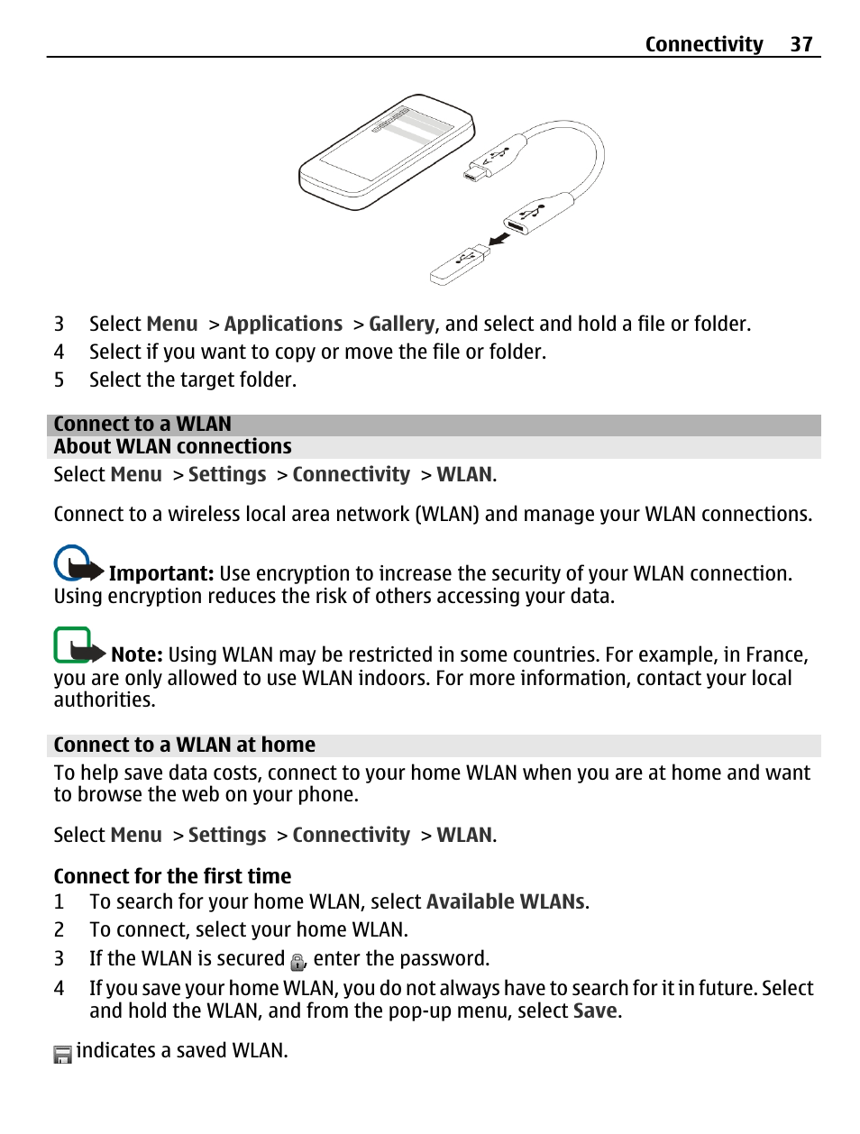 Connect to a wlan, About wlan connections, Connect to a wlan at home | Nokia X3-02 User Manual | Page 37 / 63