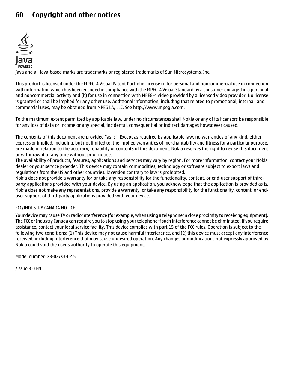 60 copyright and other notices | Nokia X3-02 User Manual | Page 60 / 63