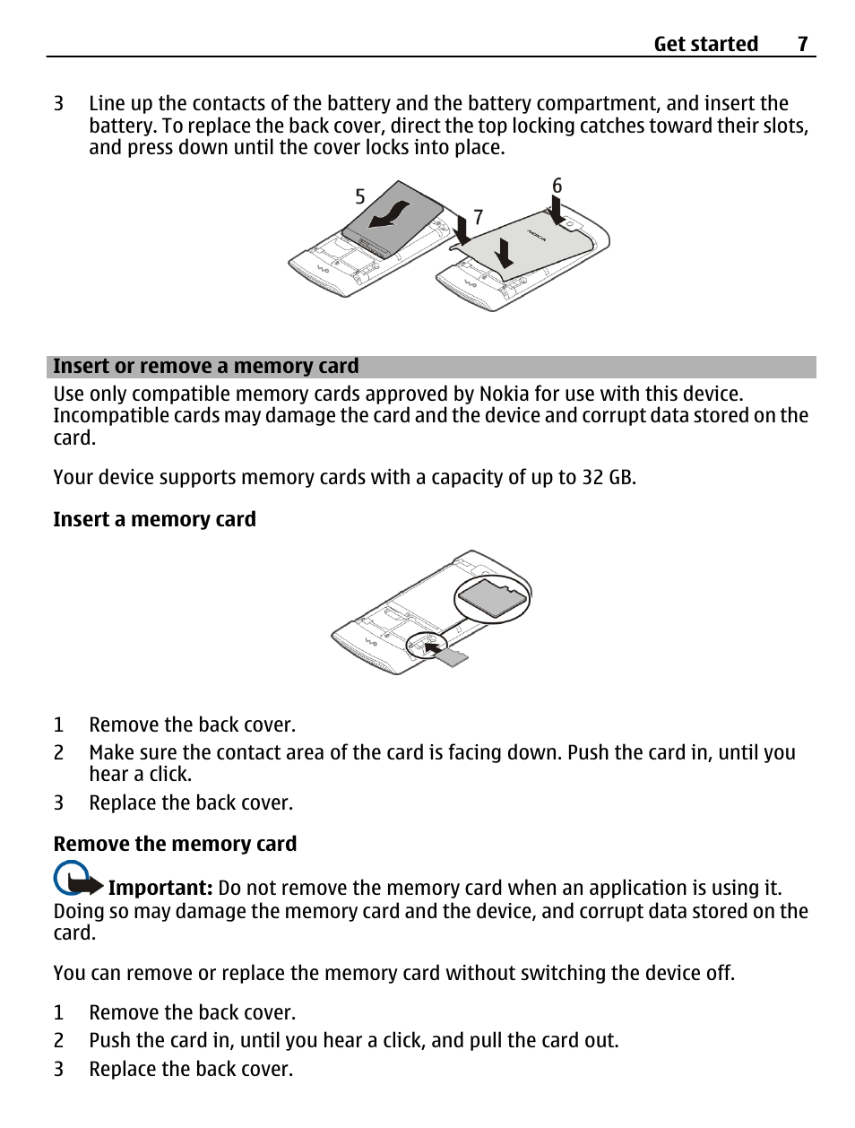 Insert or remove a memory card | Nokia X3-02 User Manual | Page 7 / 63