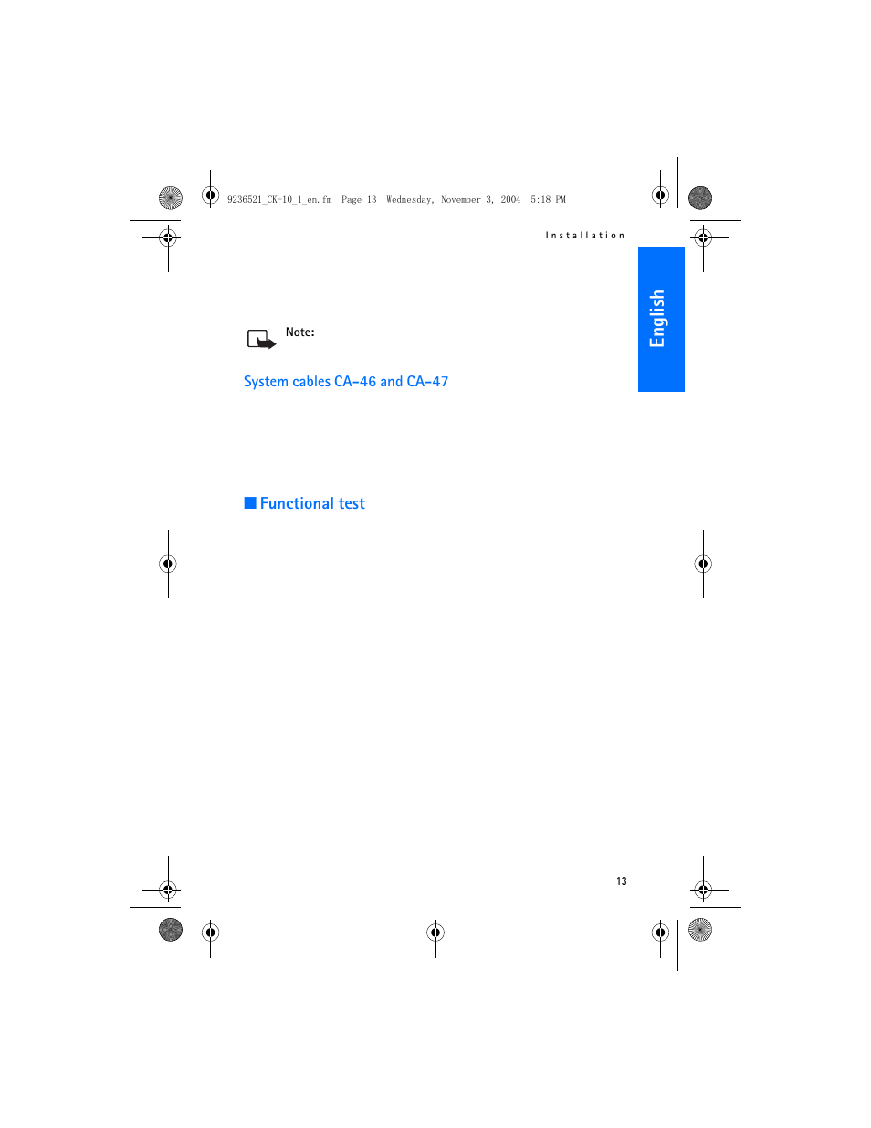 English, Functional test | Nokia CK-10 User Manual | Page 13 / 14