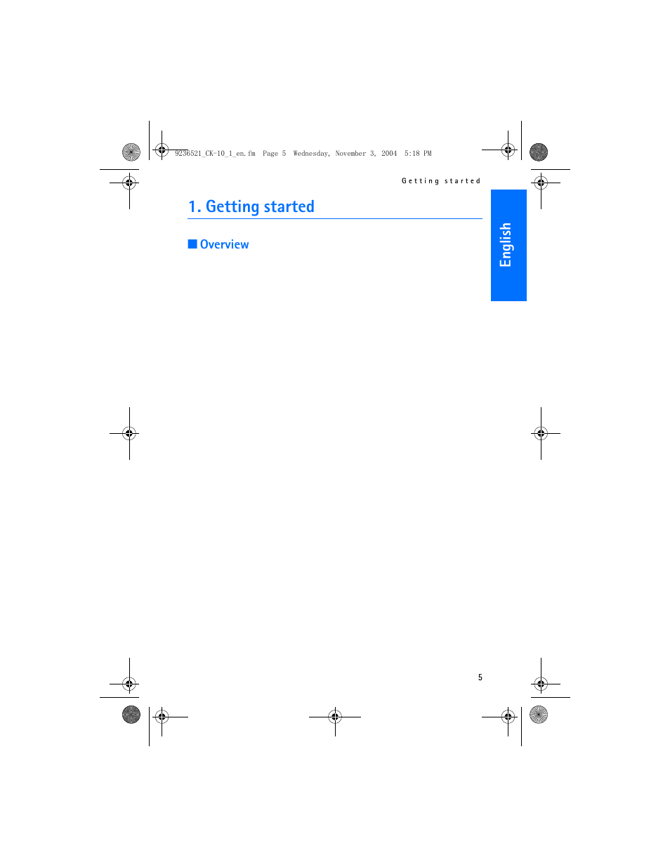 Getting started, English, Overview | Nokia CK-10 User Manual | Page 5 / 14