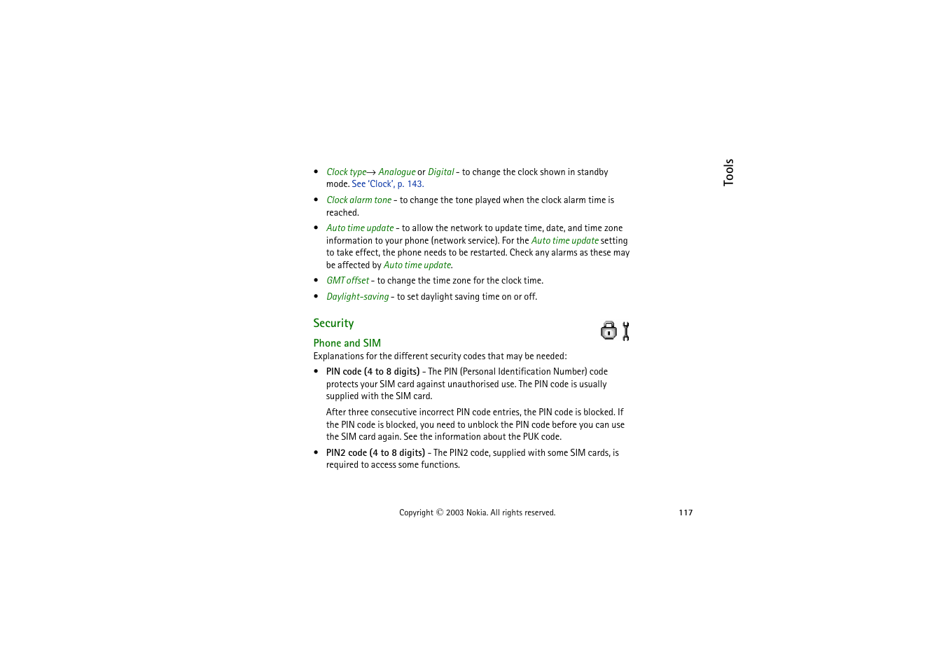 Security, Phone and sim | Nokia 9362065 User Manual | Page 117 / 205