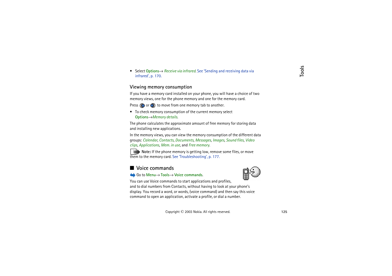 Viewing memory consumption, Voice commands | Nokia 9362065 User Manual | Page 125 / 205