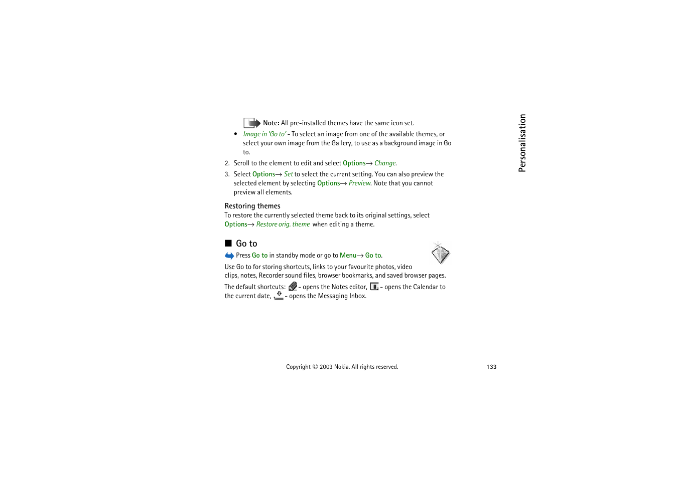 Restoring themes, Go to | Nokia 9362065 User Manual | Page 133 / 205