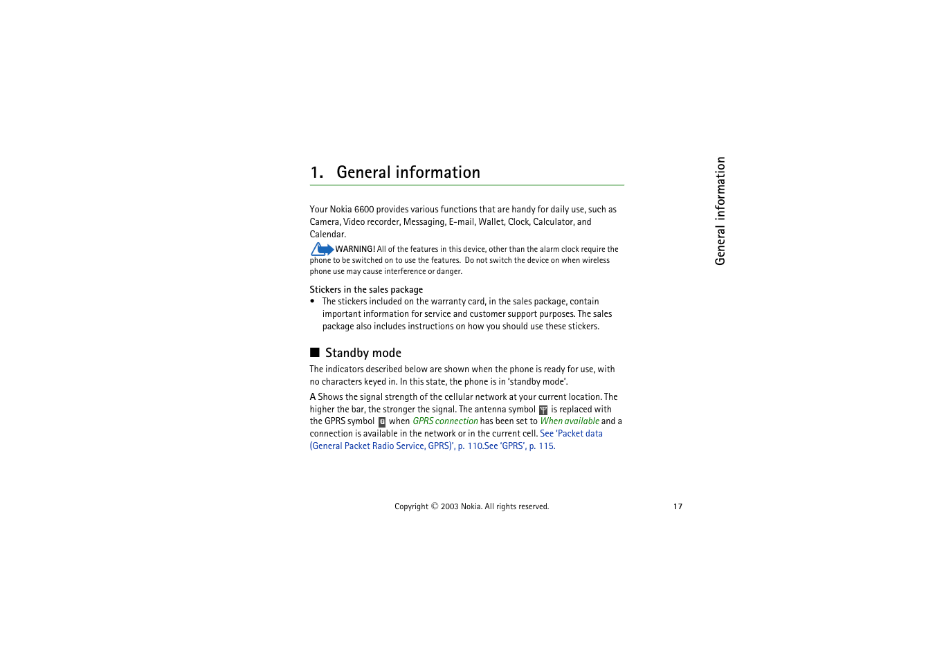 General information, Standby mode | Nokia 9362065 User Manual | Page 17 / 205