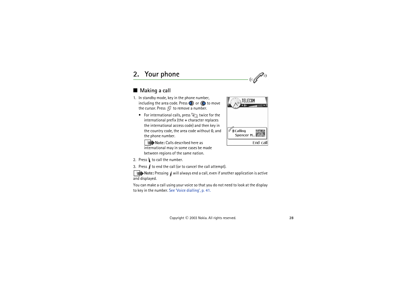 Your phone, Making a call | Nokia 9362065 User Manual | Page 28 / 205