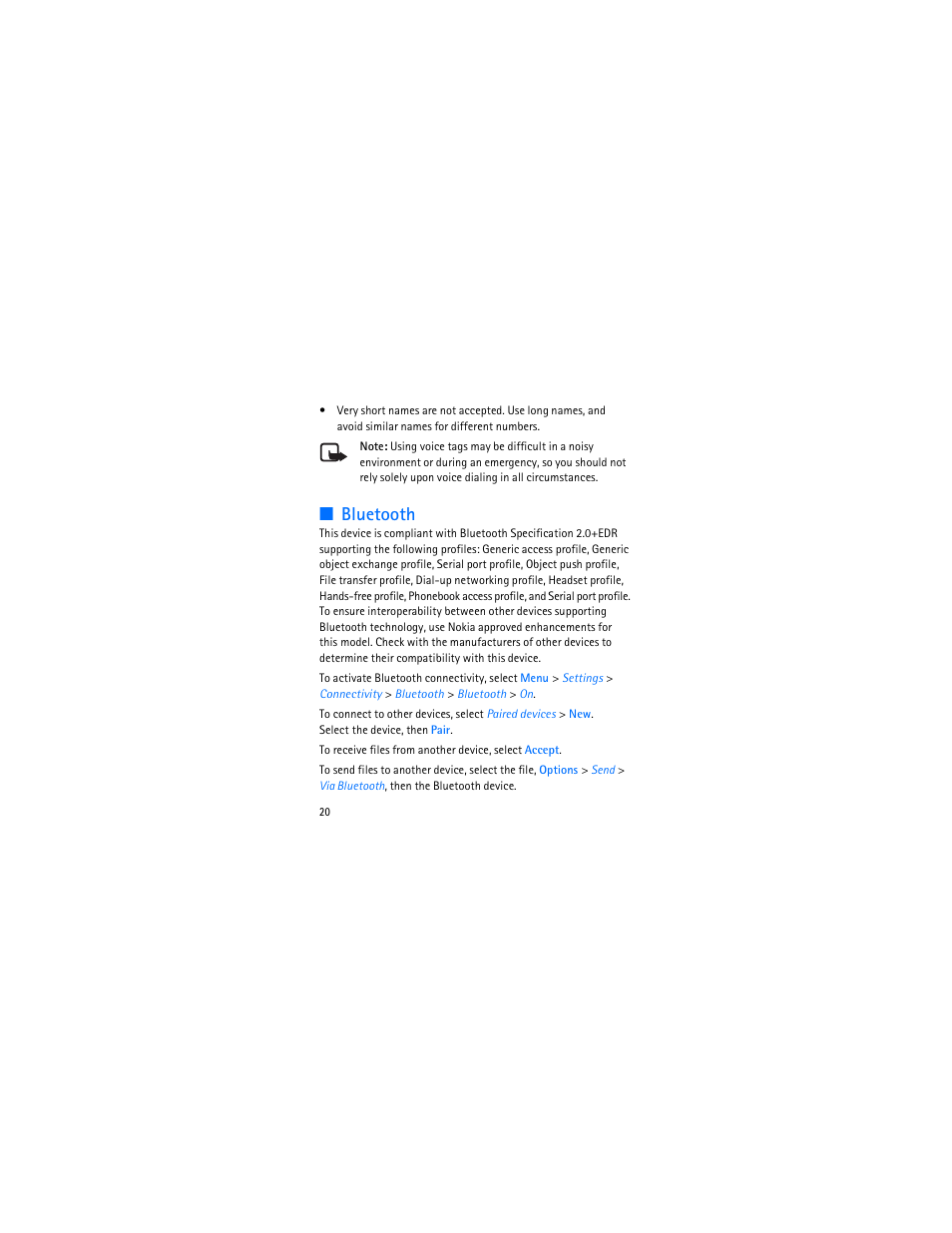Bluetooth | Nokia 1006 User Manual | Page 21 / 81