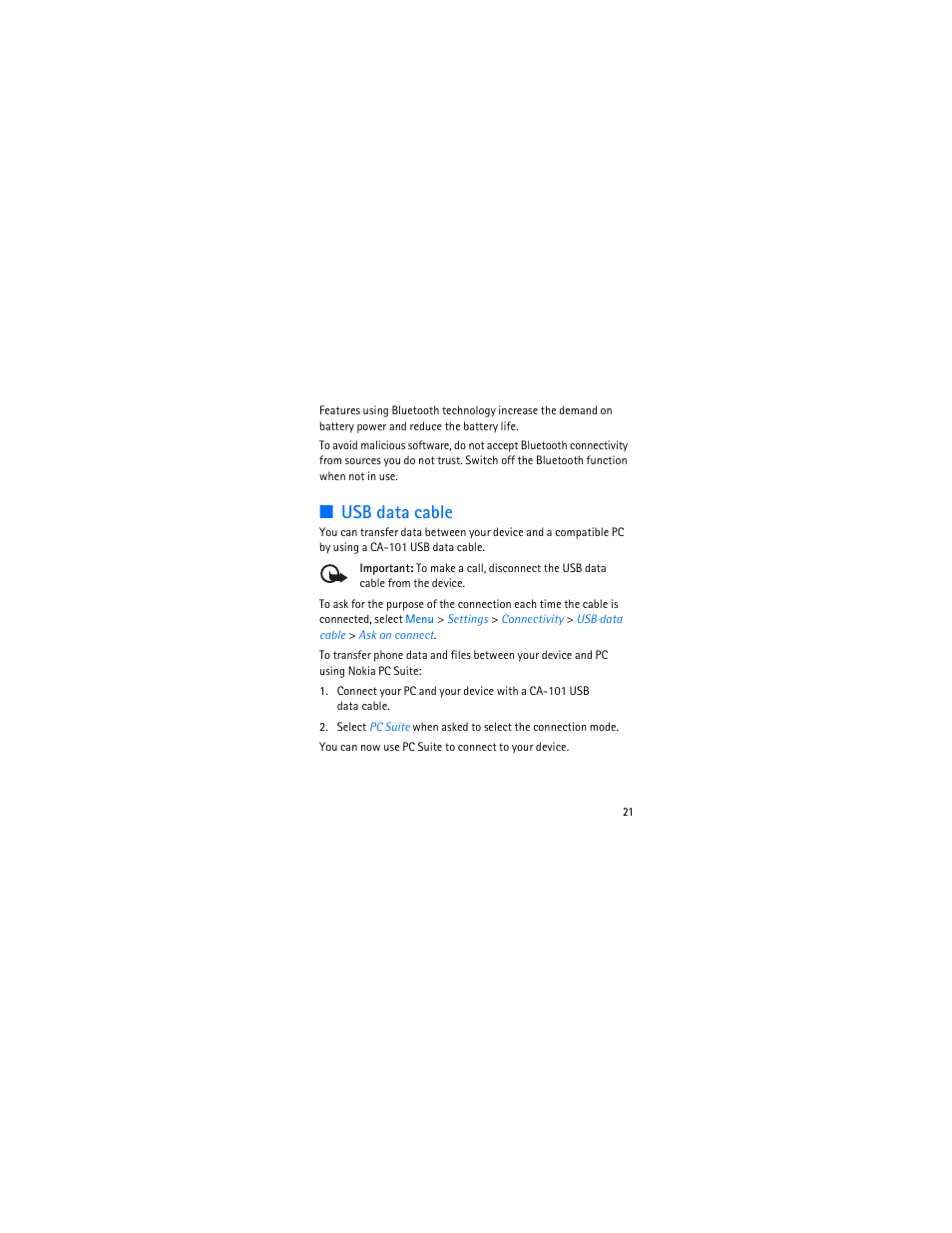 Usb data cable | Nokia 1006 User Manual | Page 22 / 81