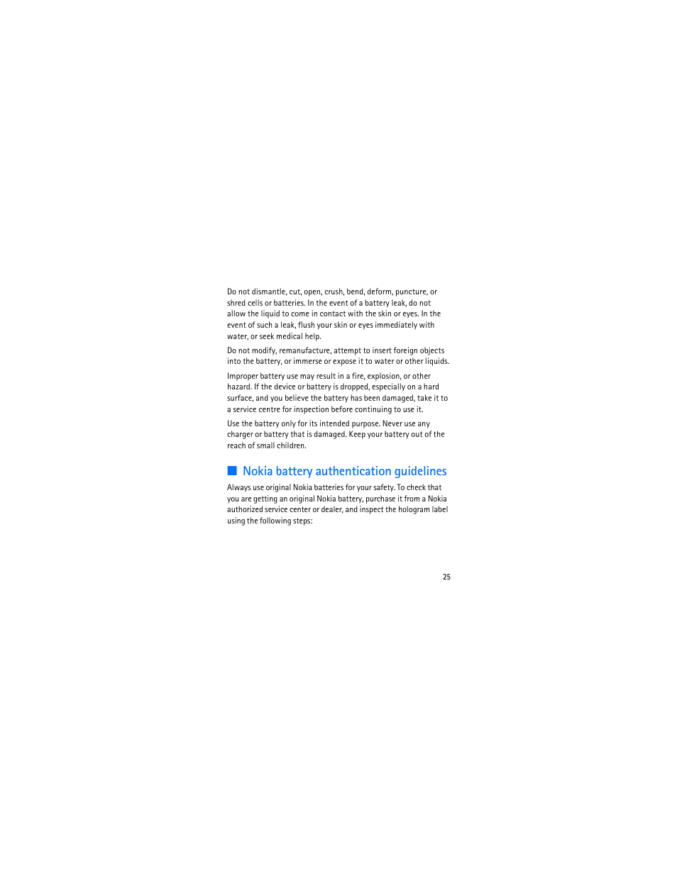 Nokia battery authentication guidelines | Nokia 1006 User Manual | Page 26 / 81