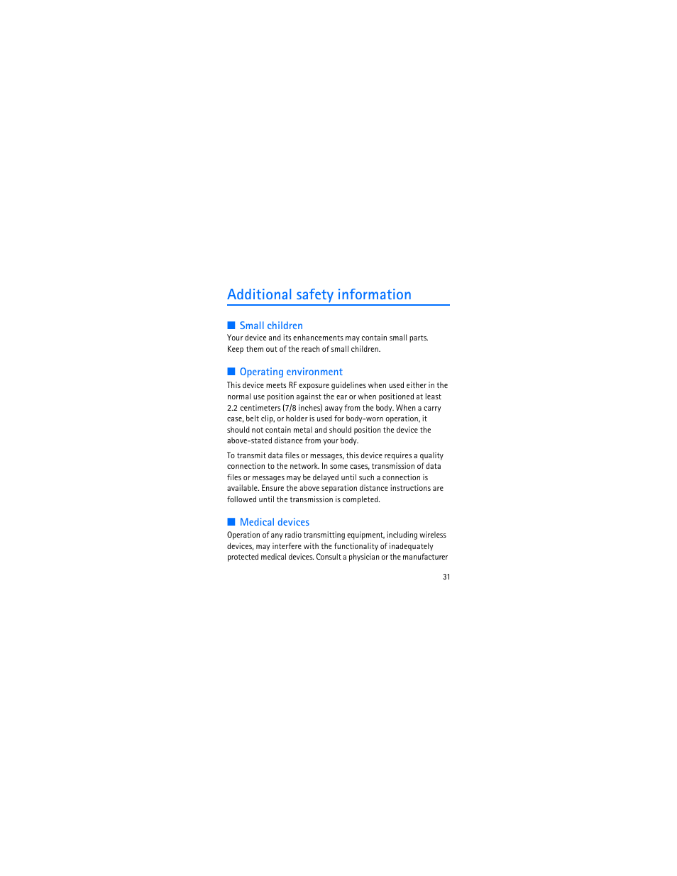 Additional safety information | Nokia 1006 User Manual | Page 32 / 81