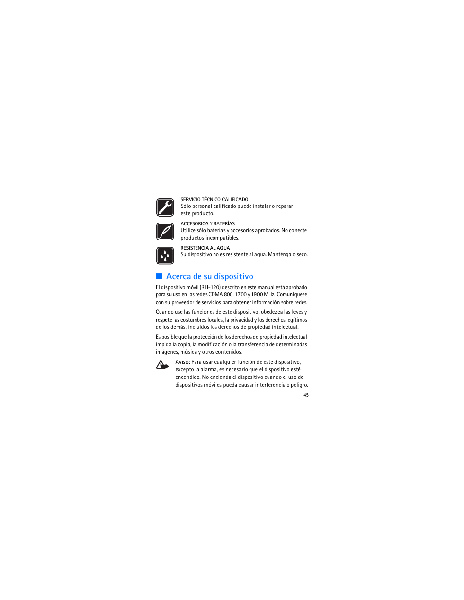 Acerca de su dispositivo | Nokia 1006 User Manual | Page 46 / 81
