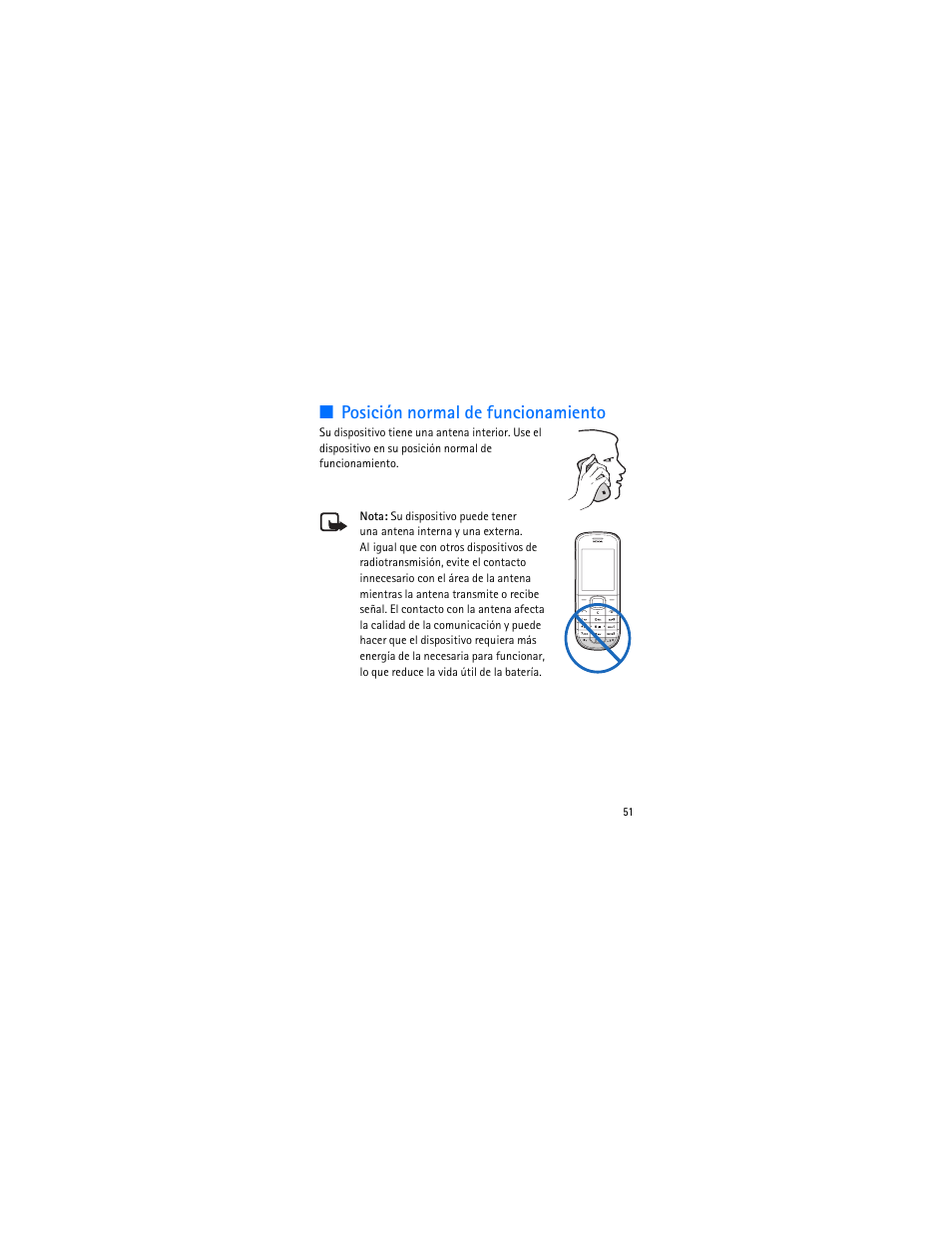 Posición normal de funcionamiento | Nokia 1006 User Manual | Page 52 / 81
