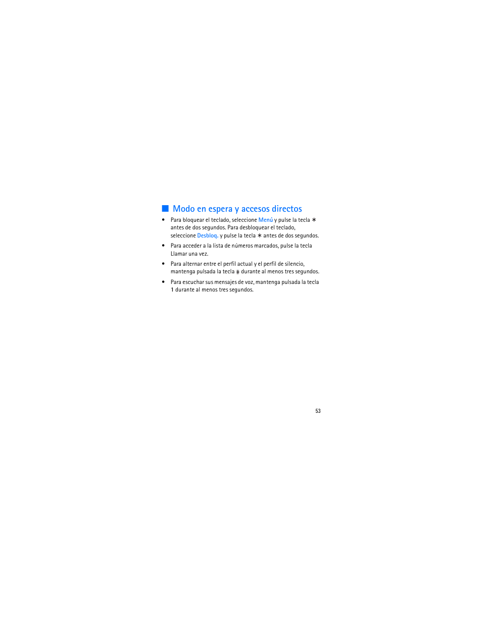 Modo en espera y accesos directos | Nokia 1006 User Manual | Page 54 / 81