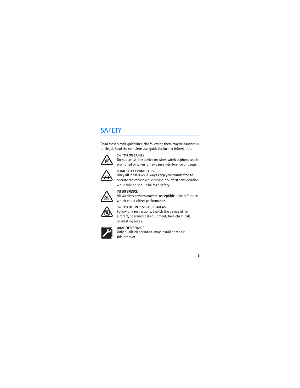 Safety | Nokia 1006 User Manual | Page 6 / 81
