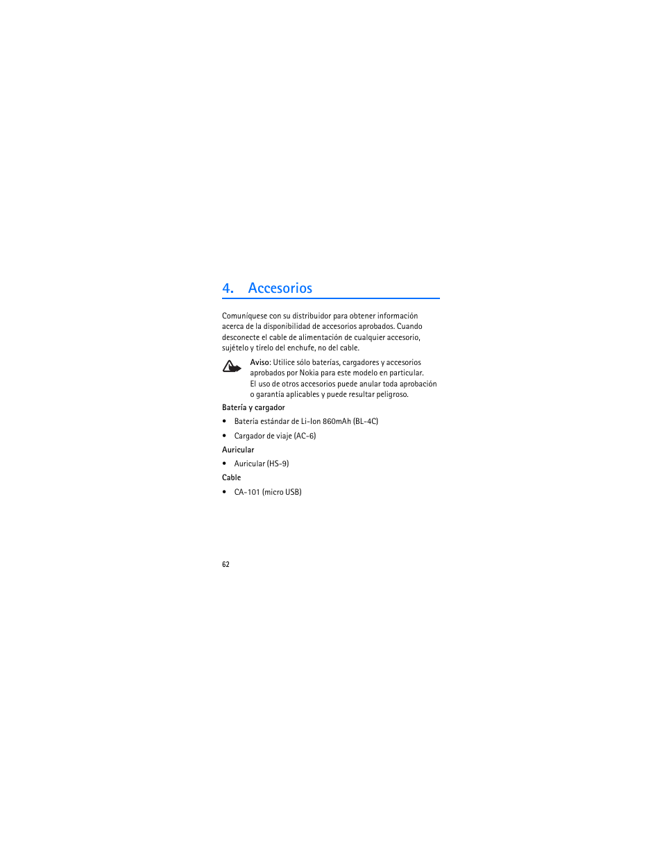 Accesorios | Nokia 1006 User Manual | Page 63 / 81