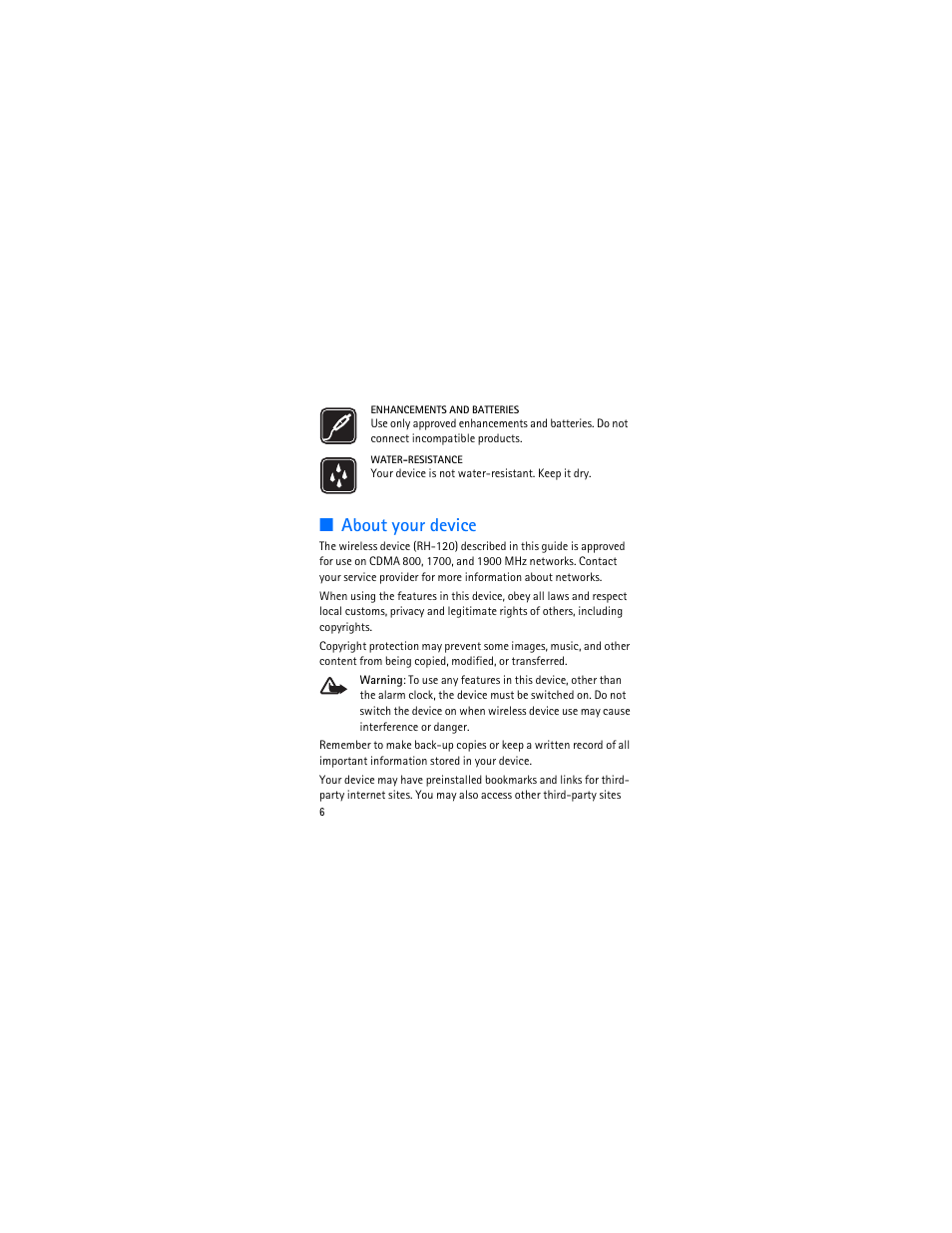 About your device | Nokia 1006 User Manual | Page 7 / 81