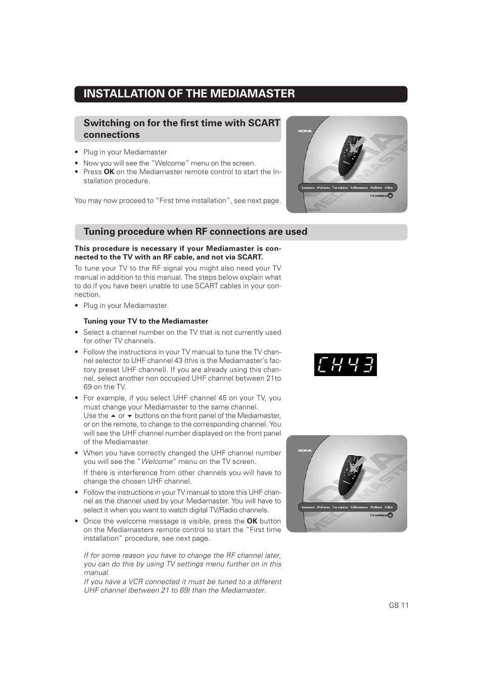 Installation of the mediamaster | Nokia Mediamaster 9802 S User Manual | Page 11 / 50