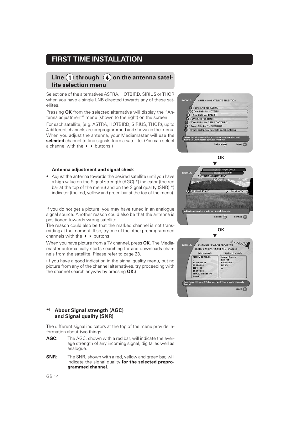 First time installation | Nokia Mediamaster 9802 S User Manual | Page 14 / 50