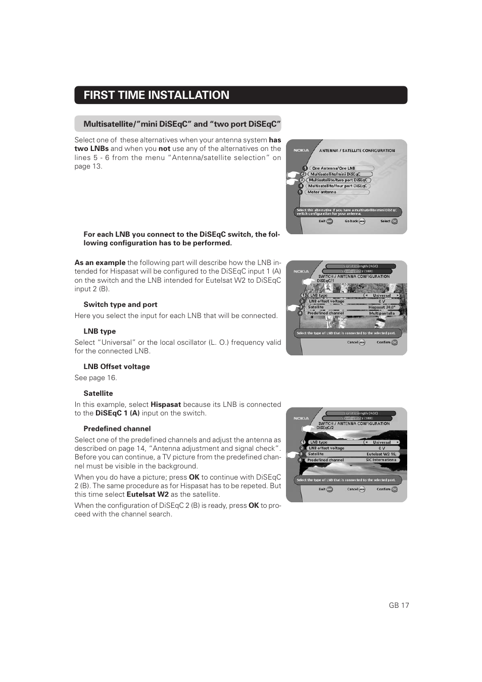 First time installation | Nokia Mediamaster 9802 S User Manual | Page 17 / 50