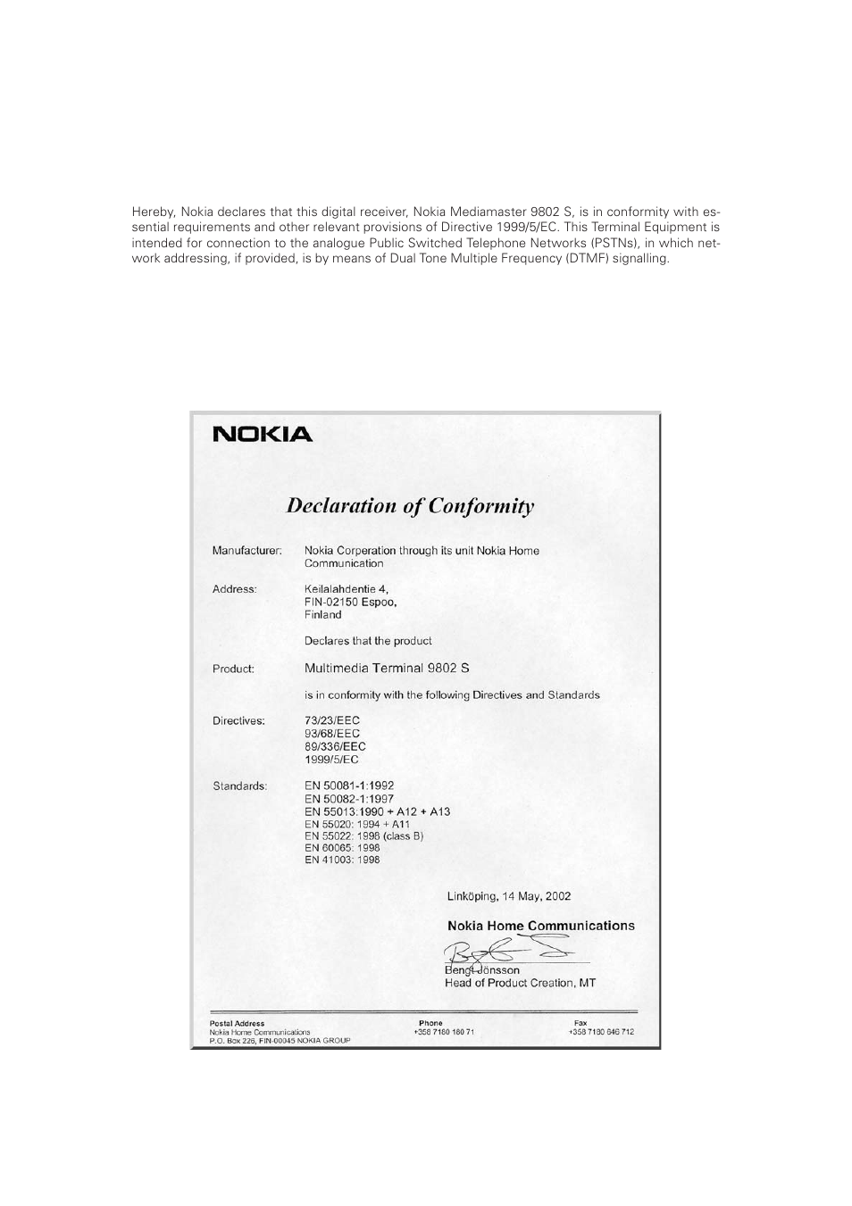 Nokia Mediamaster 9802 S User Manual | Page 2 / 50