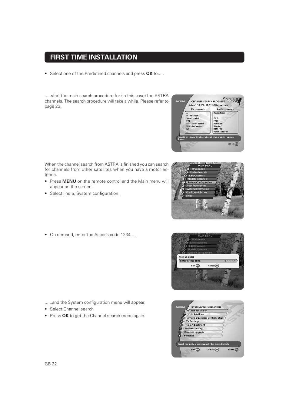 First time installation | Nokia Mediamaster 9802 S User Manual | Page 22 / 50