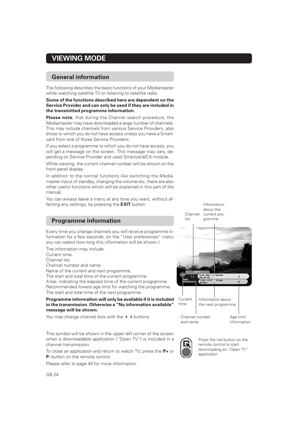 Viewing mode, General information, Programme information | Nokia Mediamaster 9802 S User Manual | Page 24 / 50