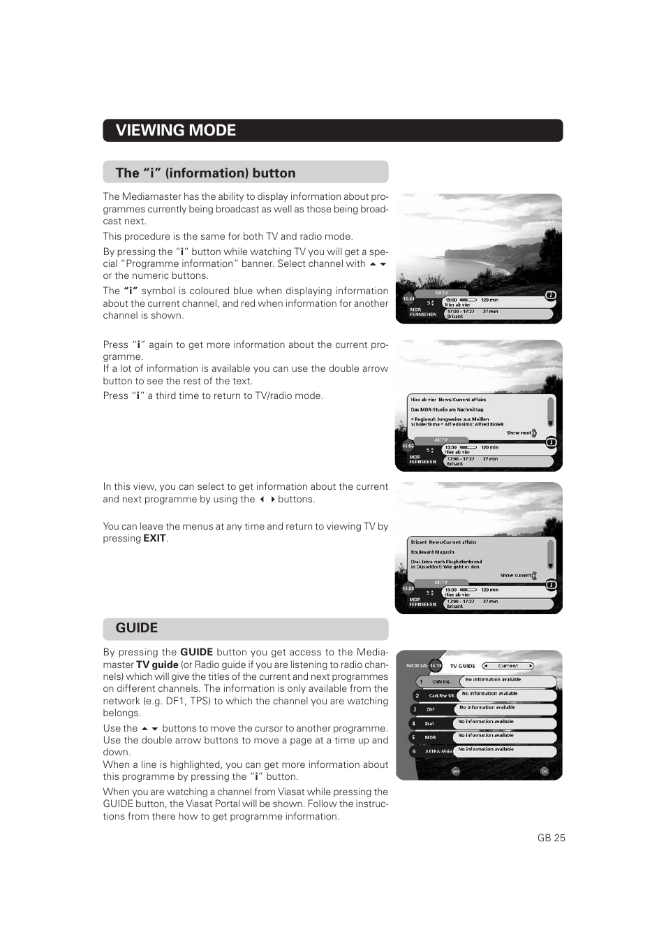 Viewing mode, The “i” (information) button, Guide | Nokia Mediamaster 9802 S User Manual | Page 25 / 50