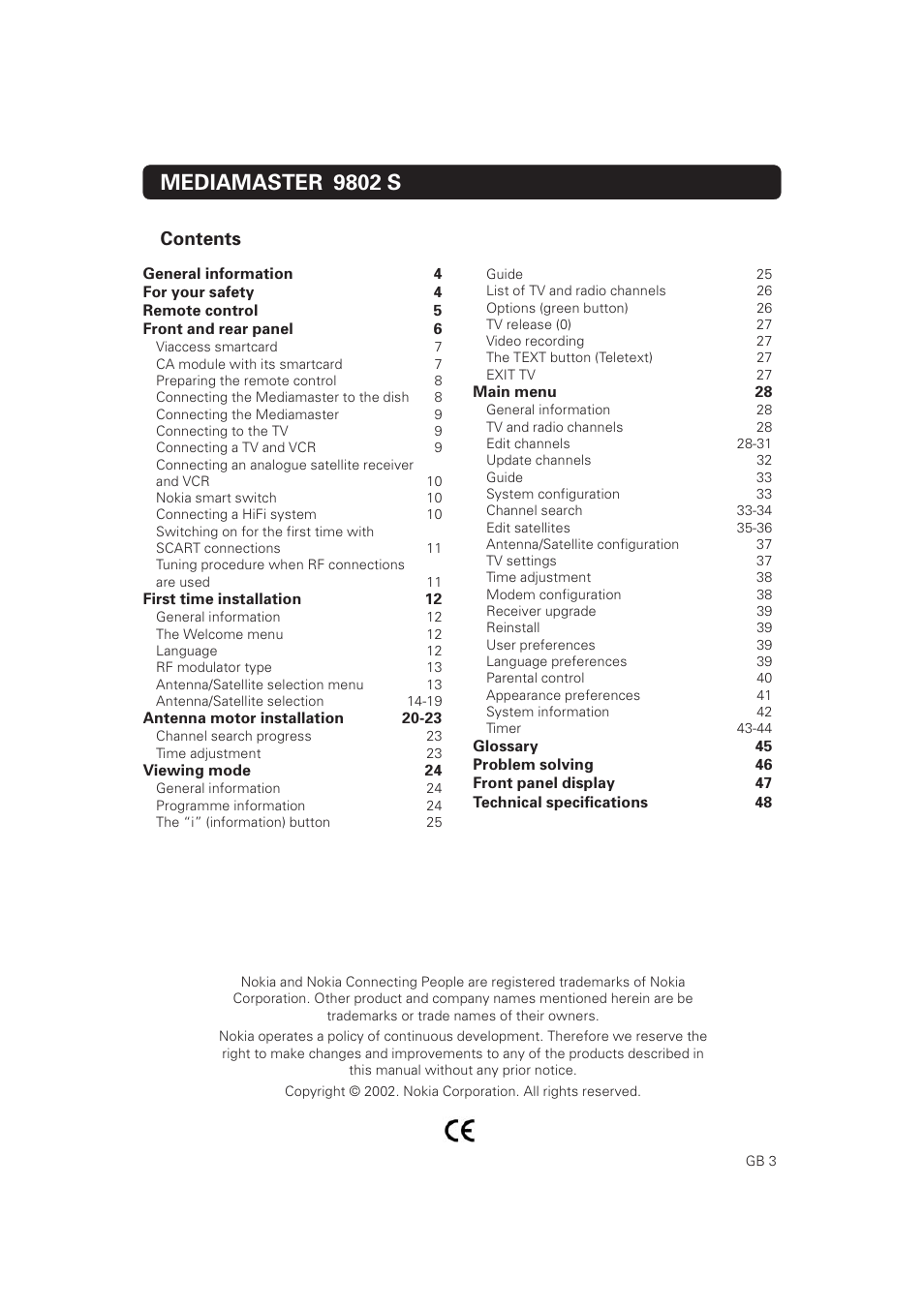 Nokia Mediamaster 9802 S User Manual | Page 3 / 50
