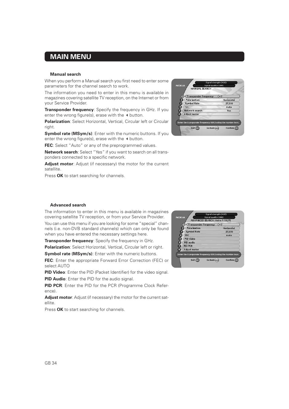 Main menu | Nokia Mediamaster 9802 S User Manual | Page 34 / 50